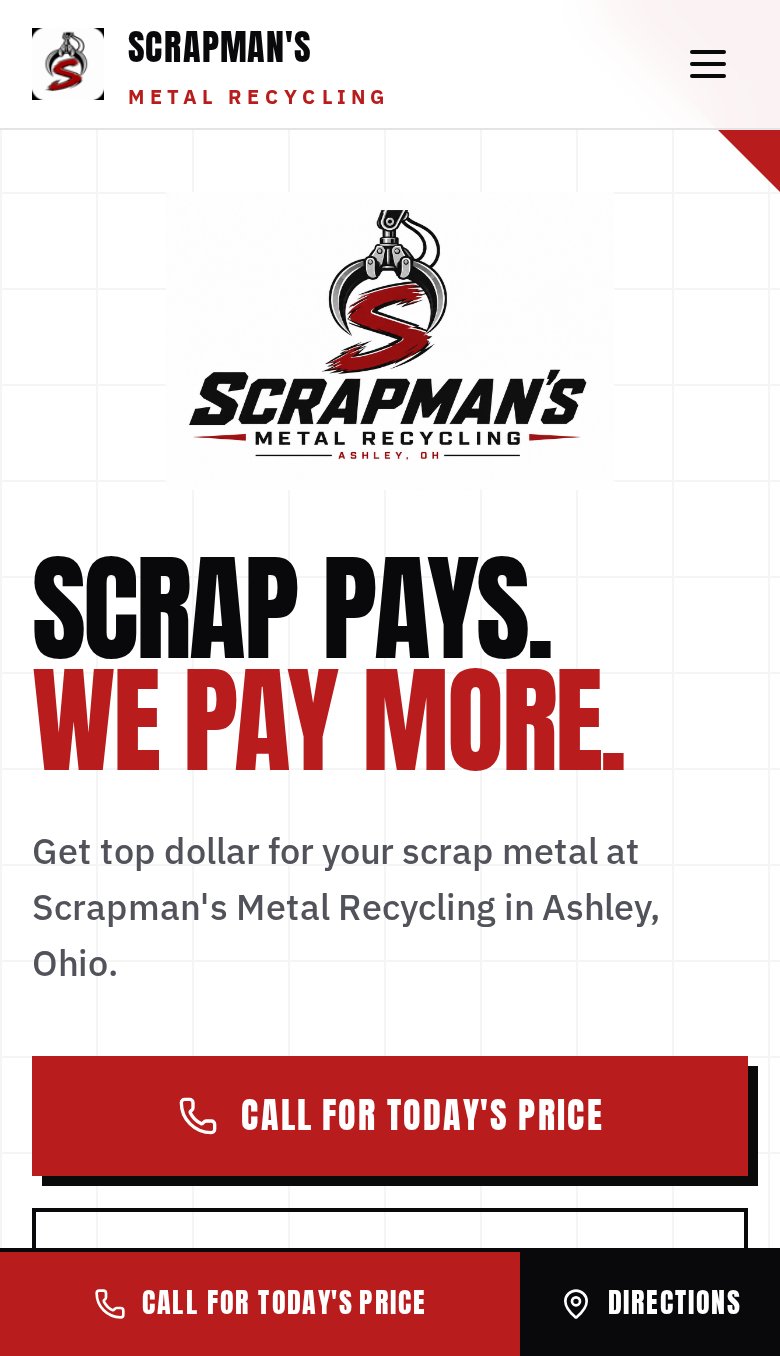 Scrapman's Metals — mobile website built by WebJesters